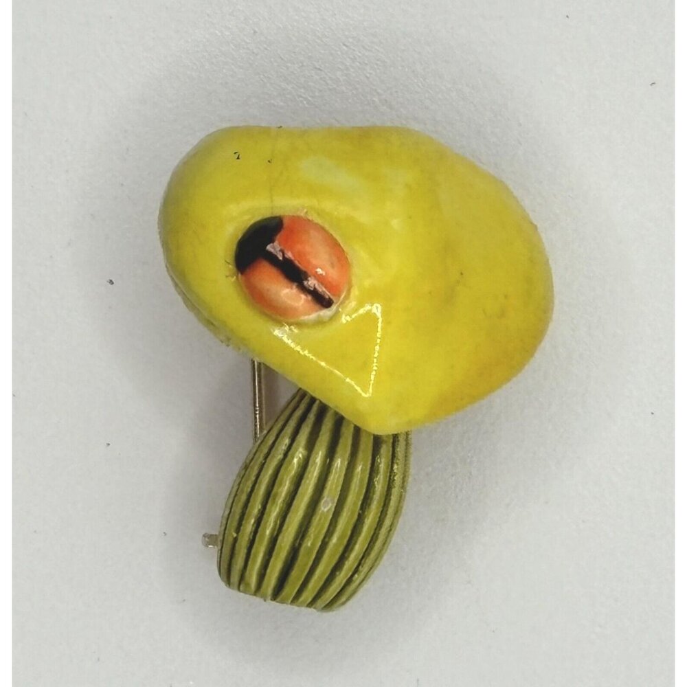 1960s Enamel Mushroom With Lady Bug Designer Brooch